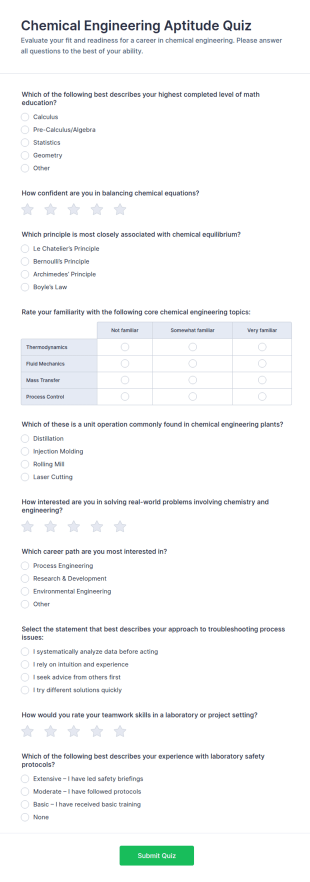 Chemical Engineering Aptitude Quiz Form Template