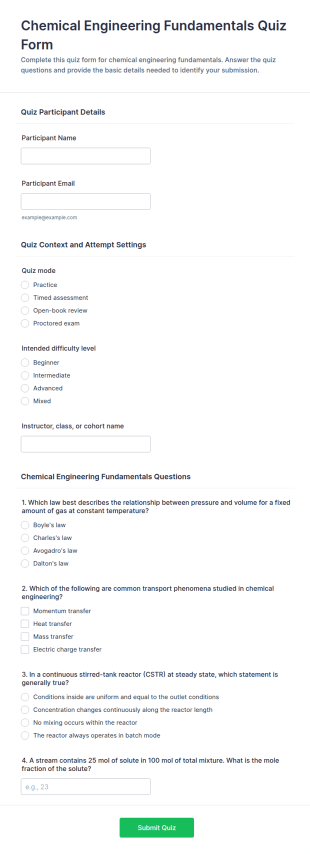 Chemical Engineering Fundamentals Quiz Form Template