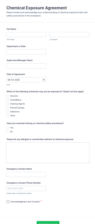 Chemical Exposure Agreement Form Template