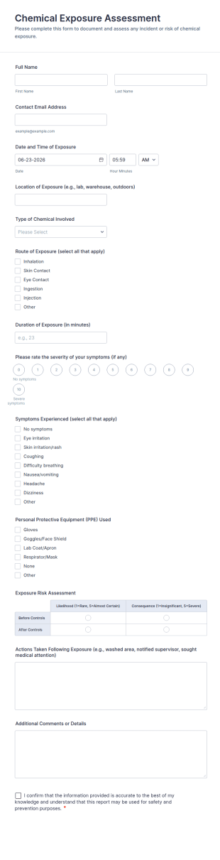 Chemical Exposure Assessment Form Template