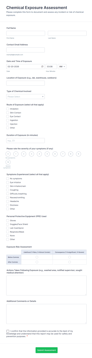 Chemical Exposure Assessment Form Template