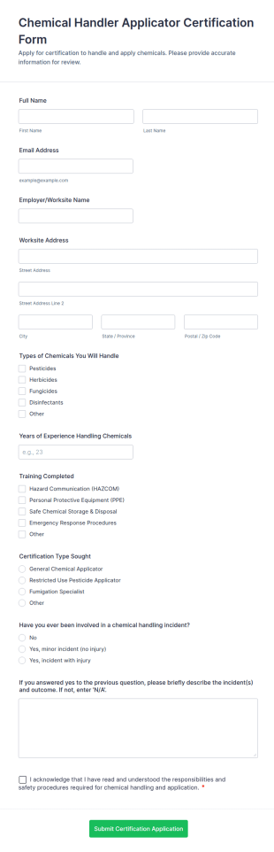 Chemical Handler Applicator Certification Form Template