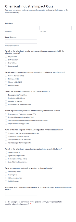 Chemical Industry Impact Quiz Form Template