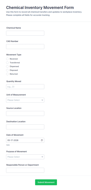 Chemical Inventory Movement Form Template