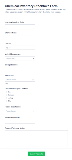 Chemical Inventory Stocktake Form Template