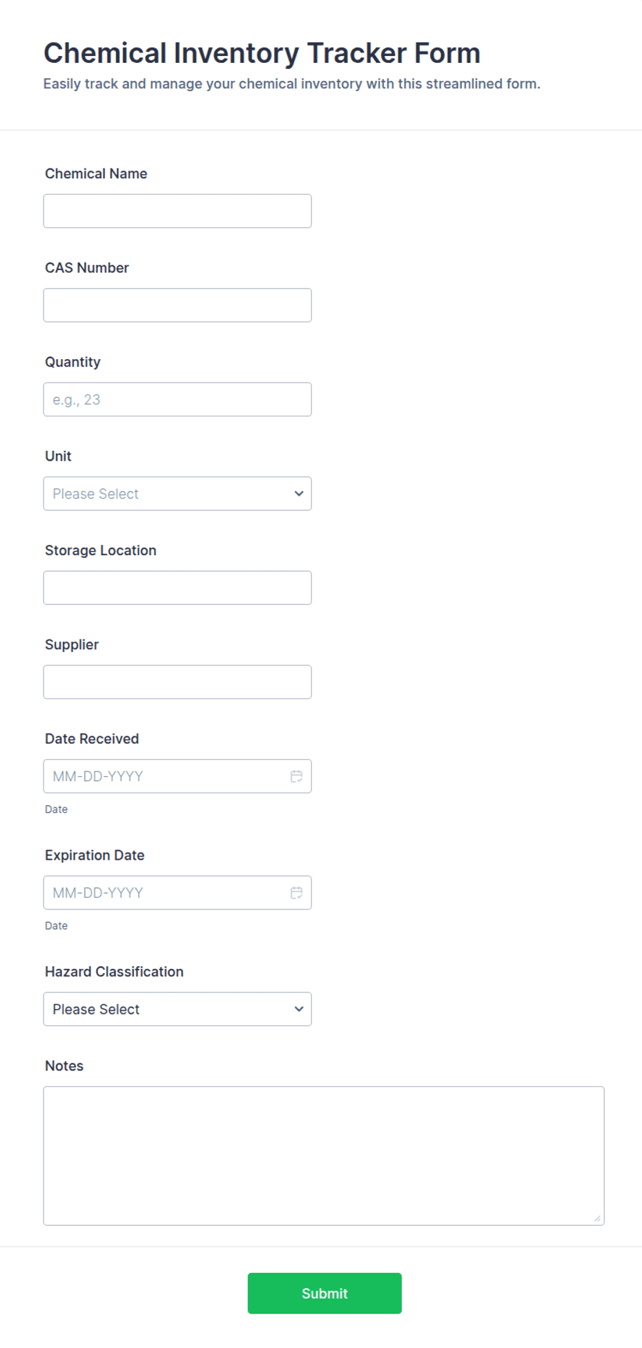 Chemical Inventory Tracker Form Template | Jotform