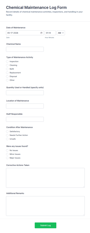 Chemical Maintenance Log Form Template