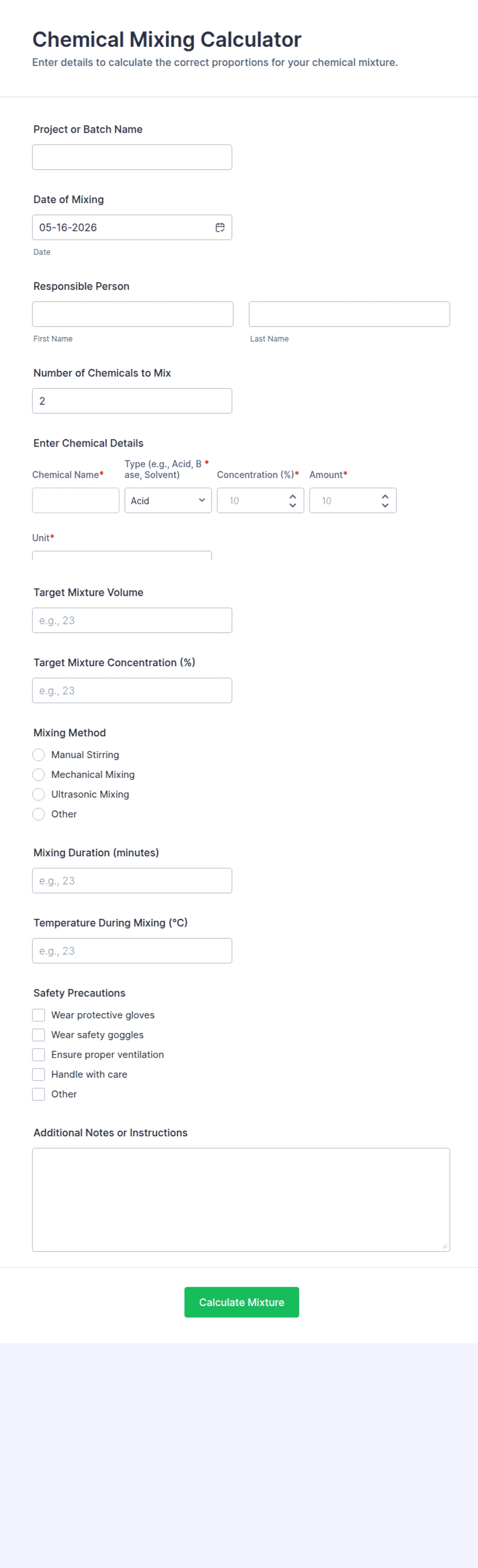 Chemical Mixing Calculator Form Template | Jotform