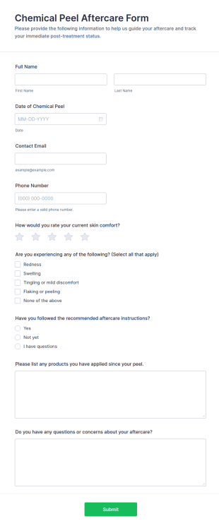 Chemical Peel Aftercare Form Template