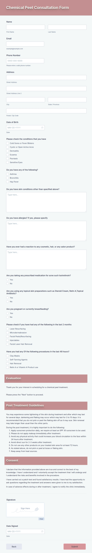 Chemical Peel Consultation Form Template