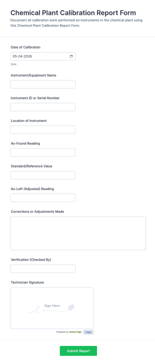 Chemical Plant Calibration Report Form Template