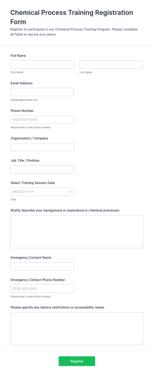 Chemical Process Training Registration Form Template
