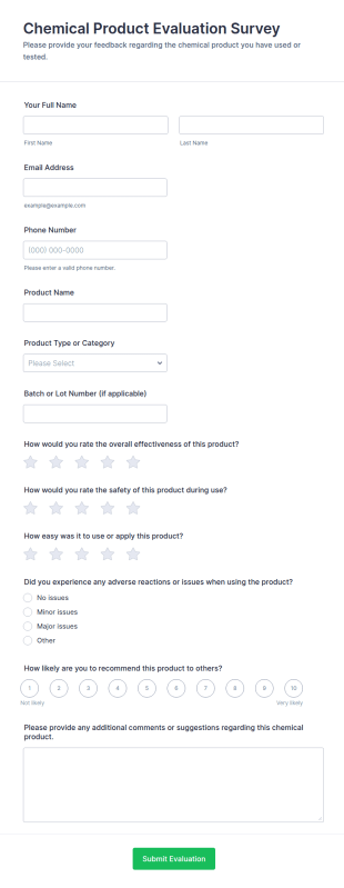 Chemical Product Evaluation Survey Form Template
