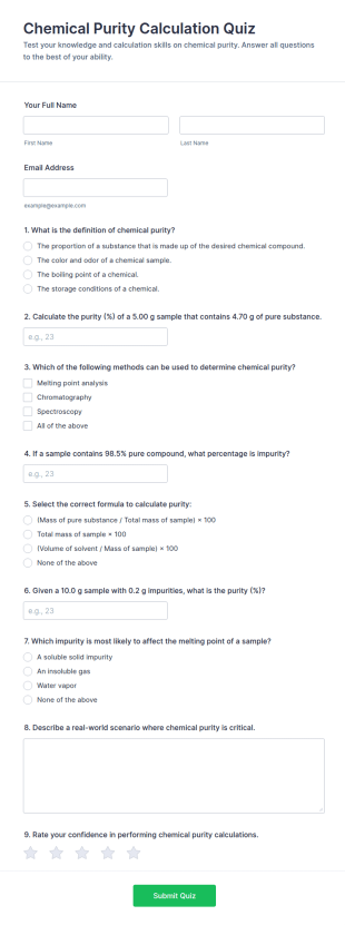 Chemical Purity Calculation Quiz Form Template