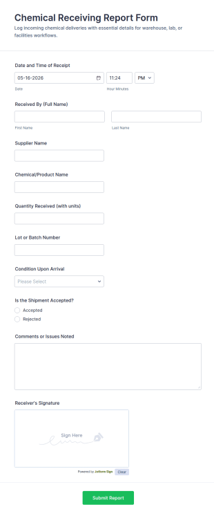 Chemical Receiving Report Form Template