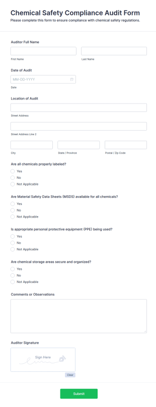 Chemical Safety Compliance Audit Form Template