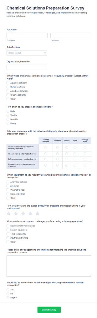 Chemical Solutions Preparation Survey Form Template