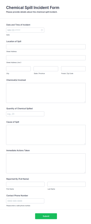 Chemical Spill Incident Form Template