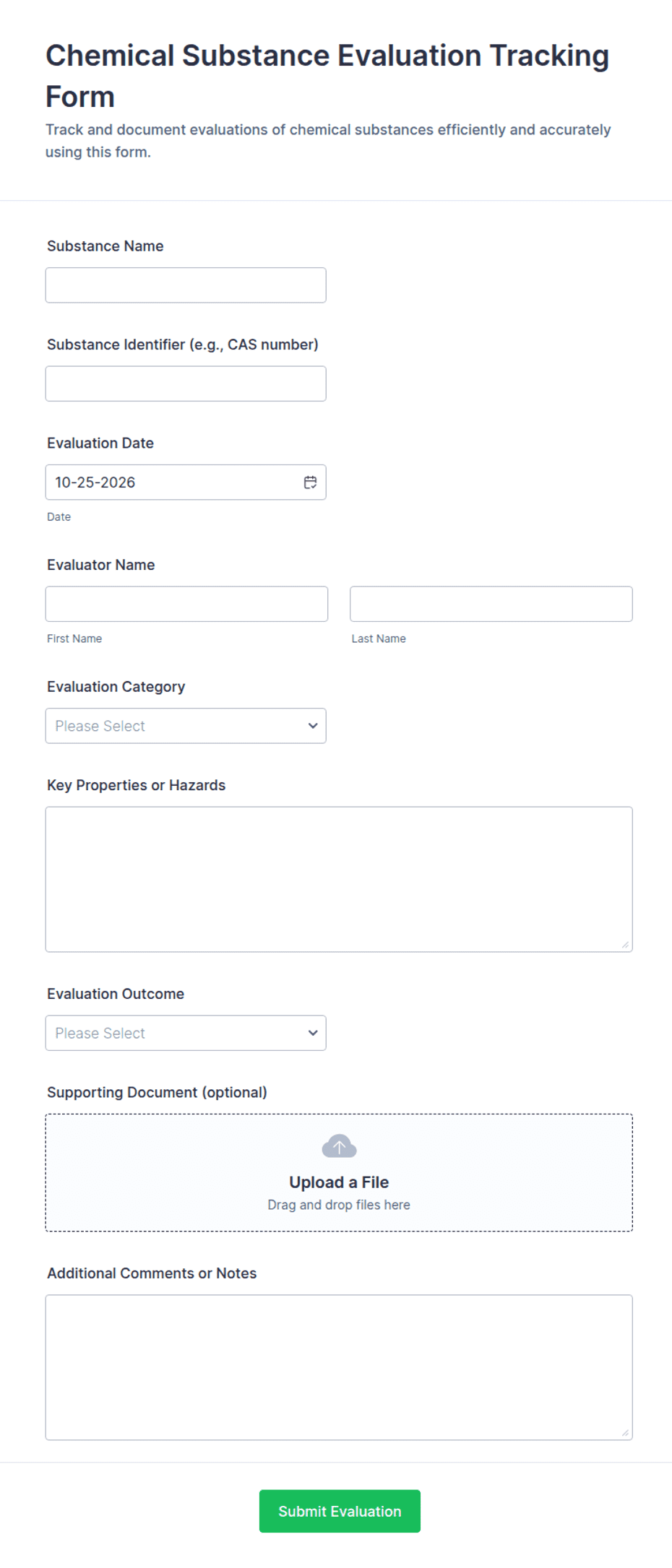 Chemical Substance Evaluation Tracking Form Template | Jotform
