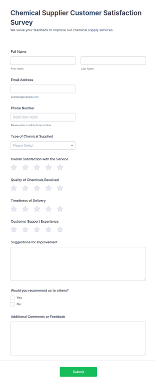 Chemical Supplier Customer Satisfaction Survey Form Template