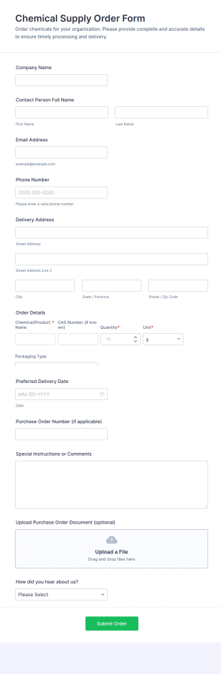 Chemical Supply Order Form Template
