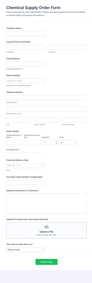 Chemical Supply Order Form Template