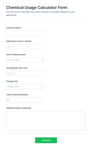 Chemical Usage Calculator Form Template