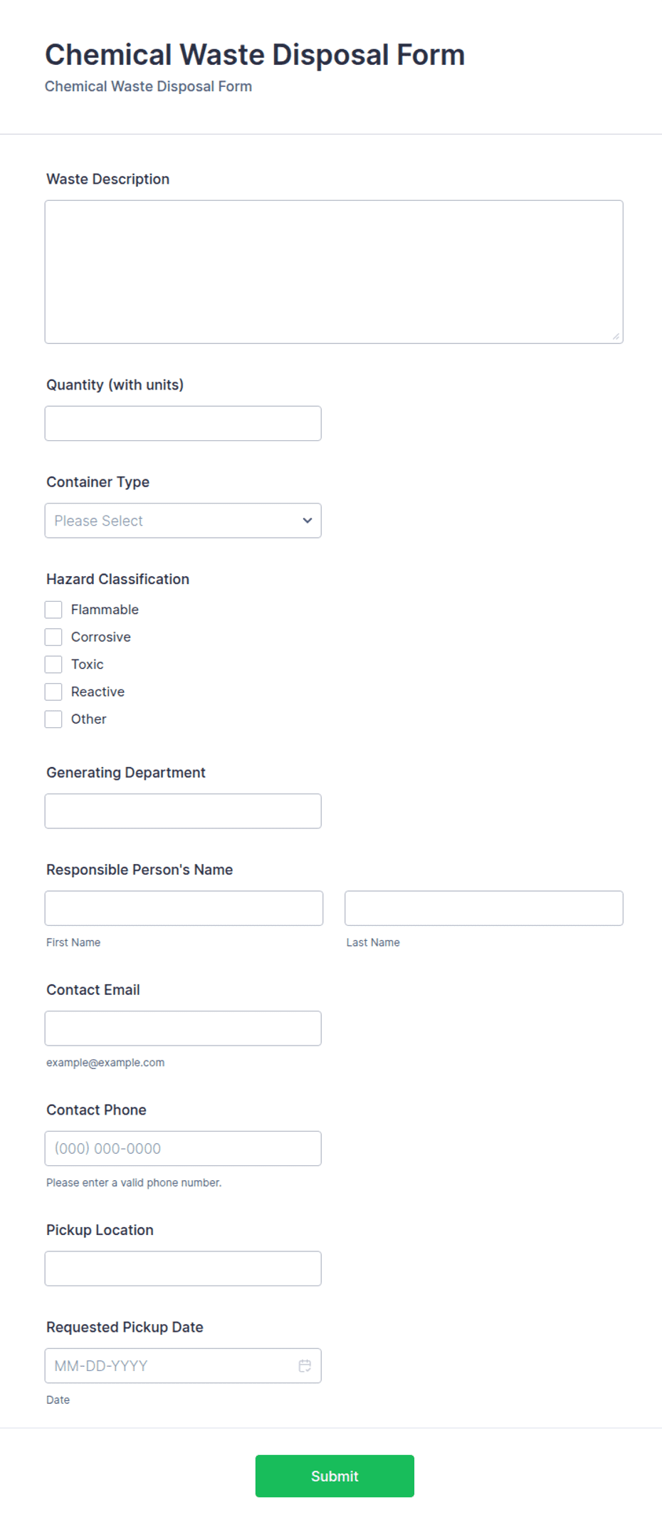 Chemical Waste Disposal Form Template | Jotform