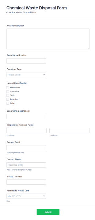 Chemical Waste Disposal Form Template