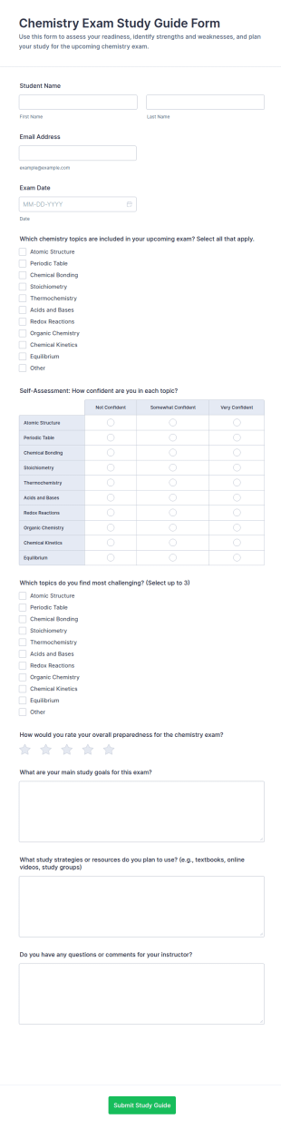 Chemistry Exam Study Guide Form Template