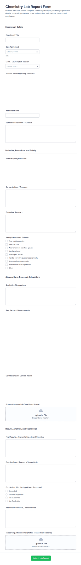 Chemistry Lab Report Form Template
