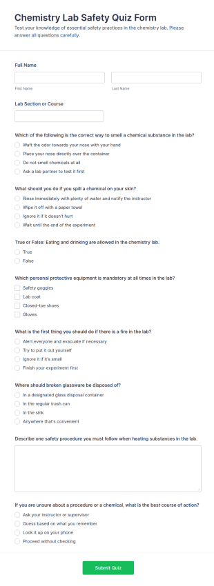 Chemistry Lab Safety Quiz Form Template