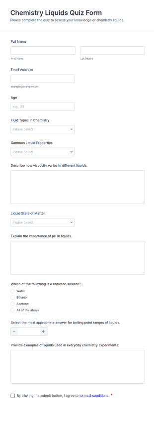 Chemistry Liquids Quiz Form Template