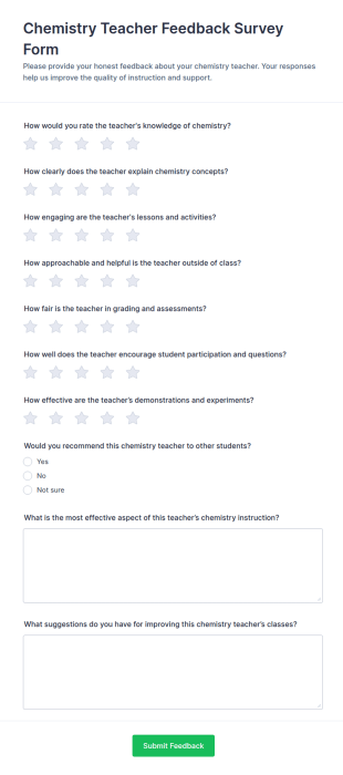 Chemistry Teacher Feedback Survey Form Template