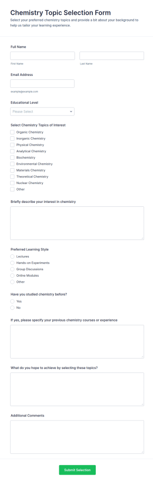 Chemistry Topic Selection Form Template