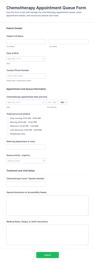 Chemotherapy Appointment Queue Form Template
