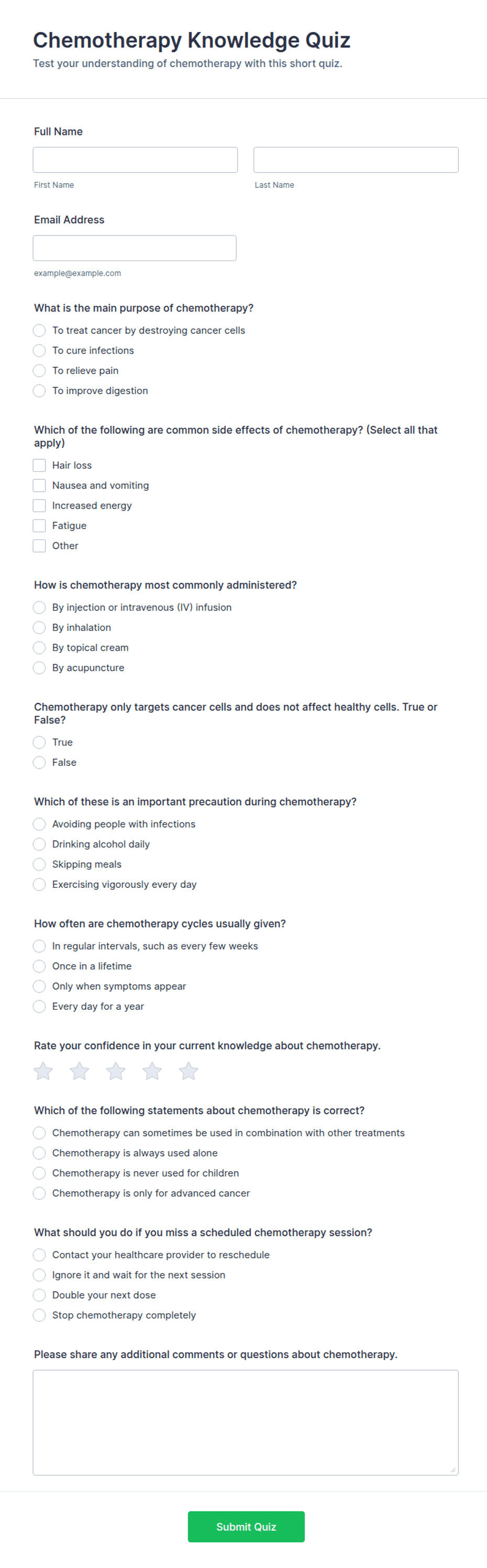 Chemotherapy Knowledge Quiz Form Template | Jotform