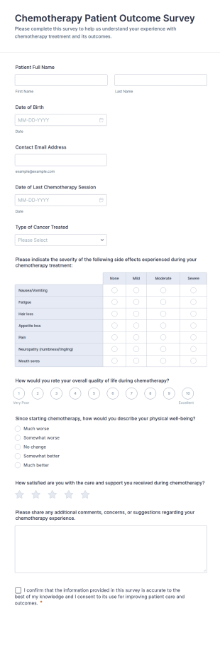 Chemotherapy Patient Outcome Survey Form Template