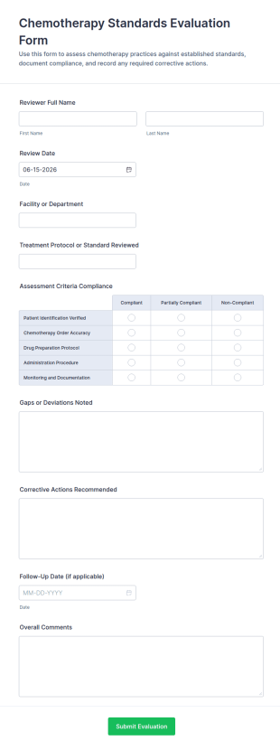 Chemotherapy Standards Evaluation Form Template