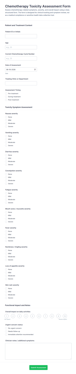 Chemotherapy Toxicity Assessment Form Template