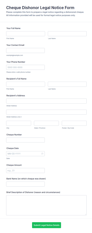 Cheque Dishonor Legal Notice Form Template