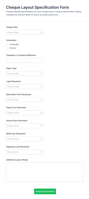 Cheque Layout Specification Form Template