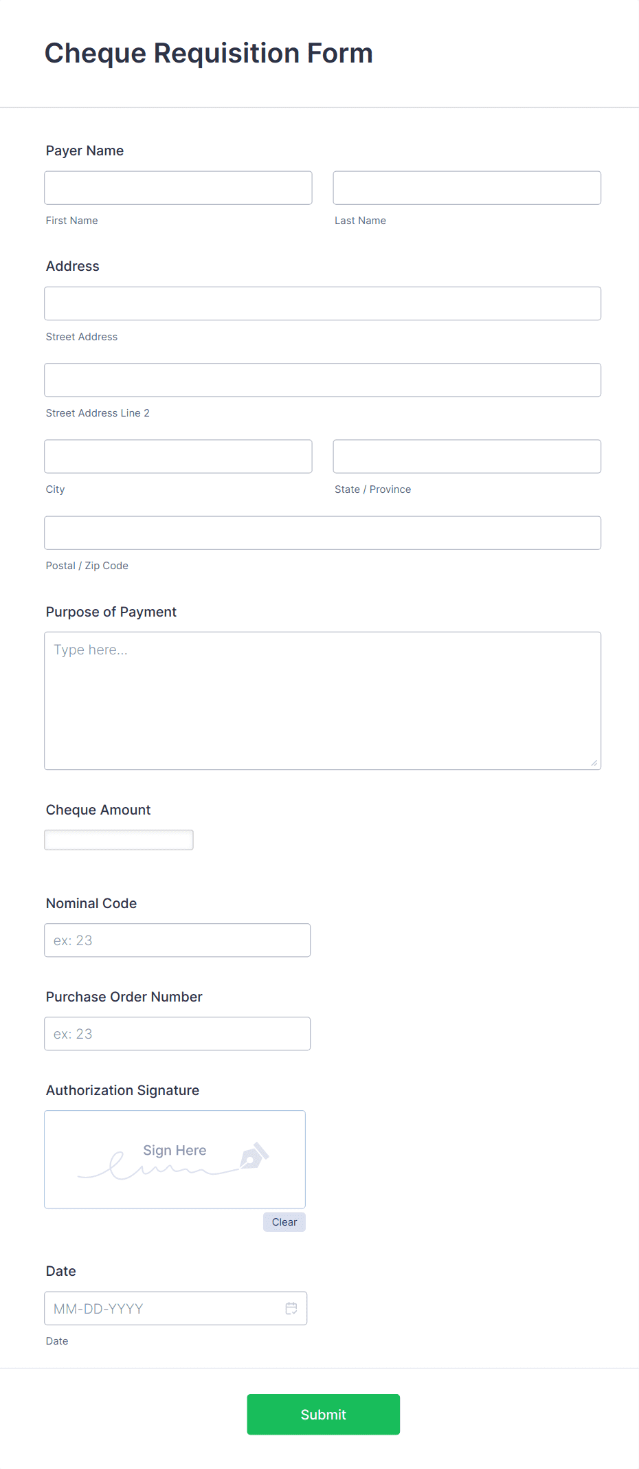 Cheque Requisition Form Template | Jotform