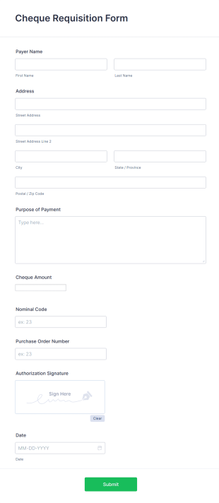 Cheque Requisition Form Template