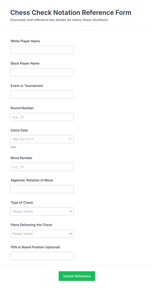 Chess Check Notation Reference Form Template