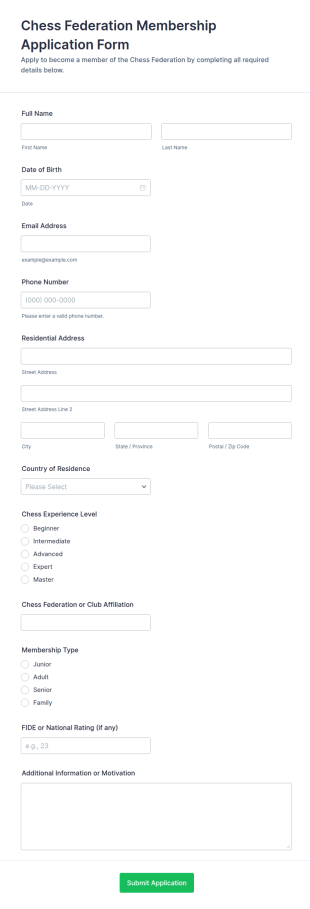 Chess Federation Membership Application Form Template