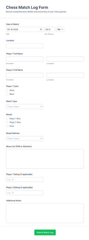 Chess Match Log Form Template