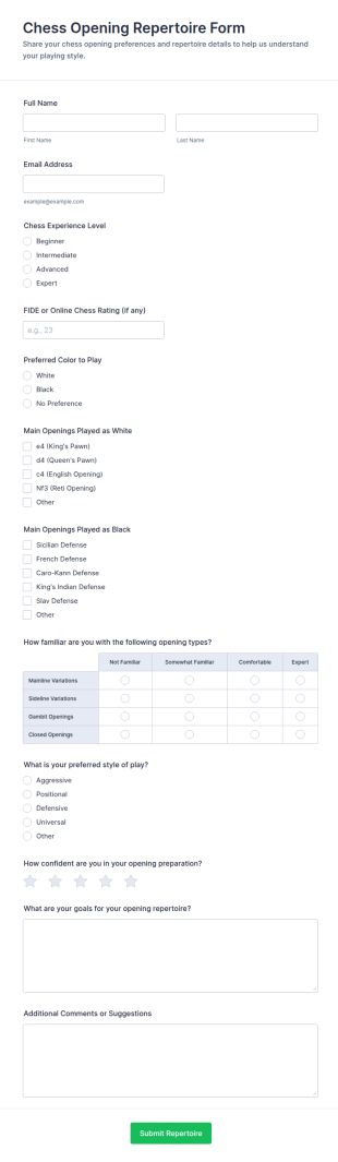 Chess Opening Repertoire Form Template