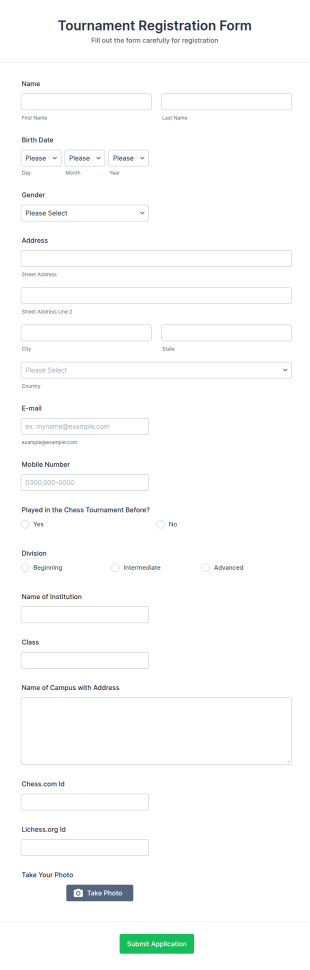 Chess Tournament Registration Form Template