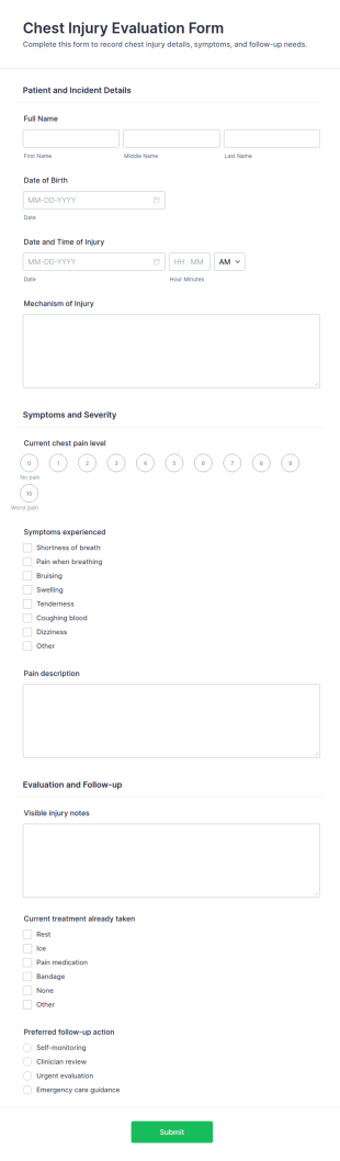 Chest Injury Evaluation Form Template